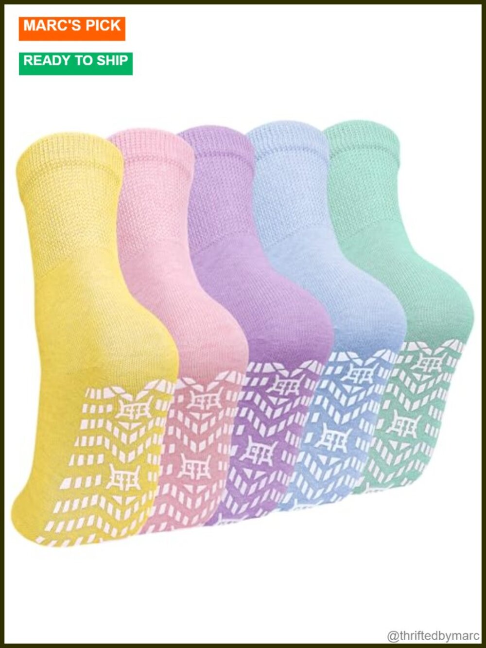 Non Slip Crew Grip Socks with Gripper for Elderly Hospital House Slipper 5 Pairs